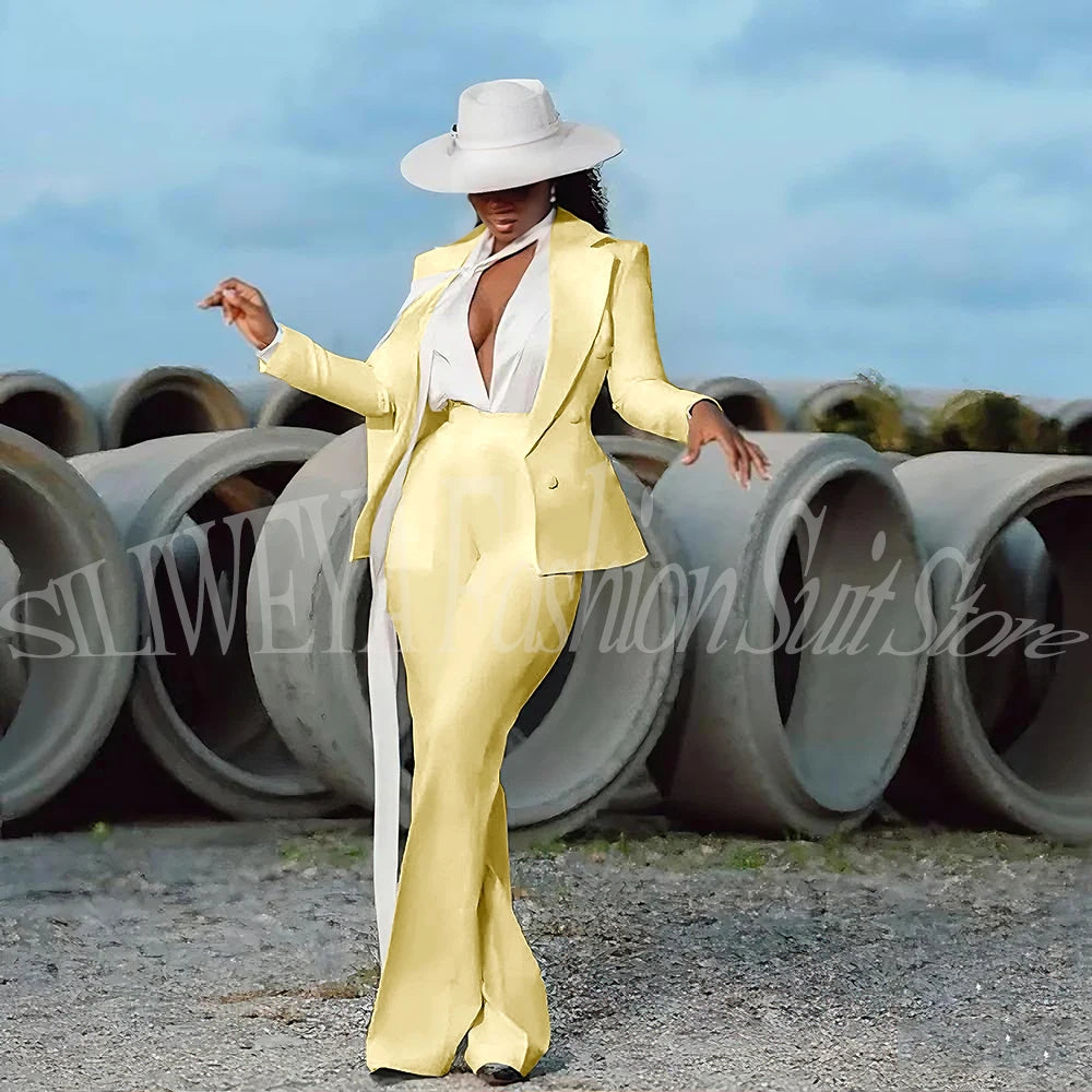 Fashion Pure White Female Suit 2 Pieces Jacket Pants Women Ladies Evening Party Tuxedos Formal Work Wear For Wedding