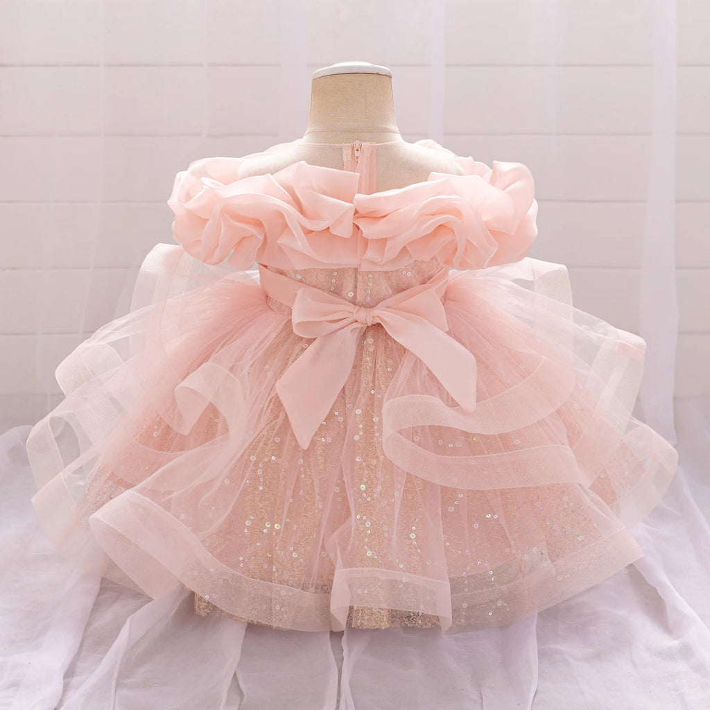 Baby Dress Girl Sequin Princess Gown Fashionable Children Clothing One Year Old Toddler Dress Wedding Clothes Piano Costume