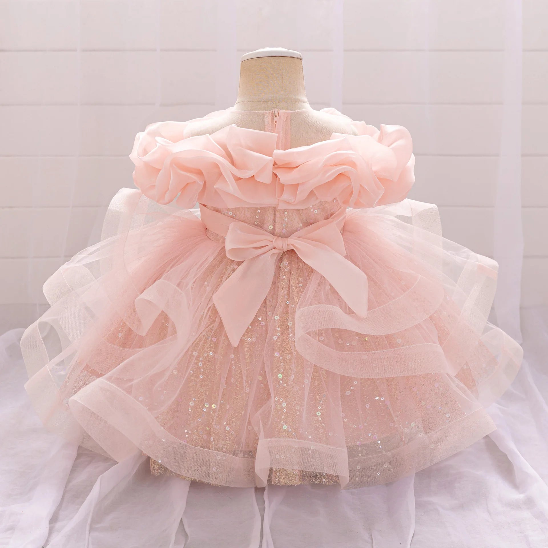 Baby Dress Girl Sequin Princess Gown Fashionable Children Clothing One Year Old Toddler Dress Wedding Clothes Piano Costume