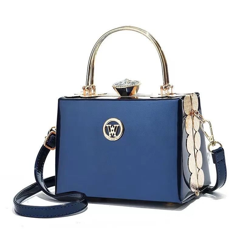 New Fashion Box Handbag High-end Bright Leather Women's Shoulder Bag Versatile Crossbody Bag Europe Diamond Ladies Handbags