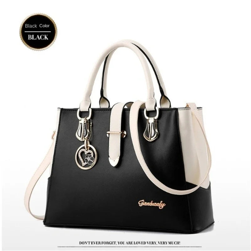 Faux Leather Shoulder Bag, Women's Fashion Letter Detail Handbag Double Handle Purse