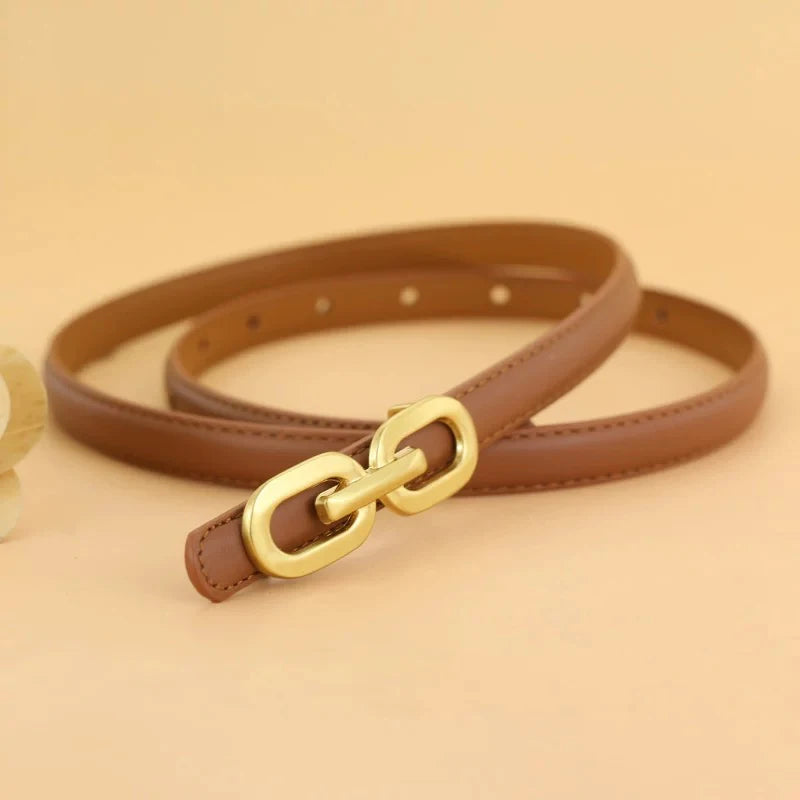 Elegant Women Skinny Belt genuine Leather Belts for Jeans Ladies Gold Buckle Thin Waist Belt for Dresses
