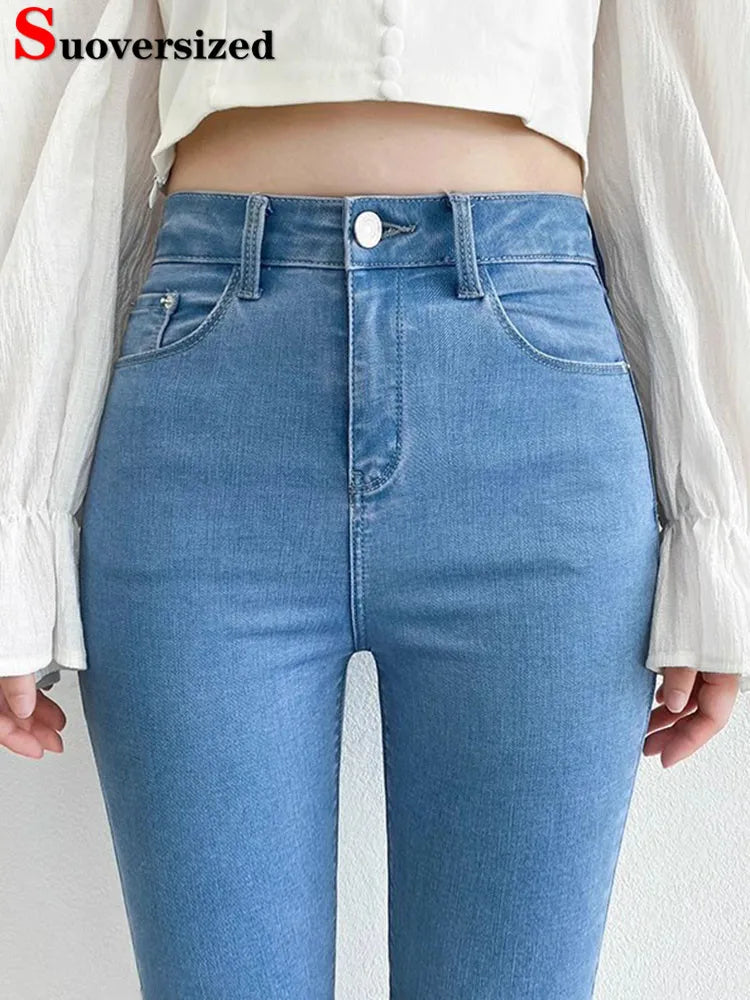 Women Skinny Stretch Pencil Jeans Vintage Oversize 100kg High Waist Denim Pants Spring Fall Korean Fashion Casual Kot Pantolon