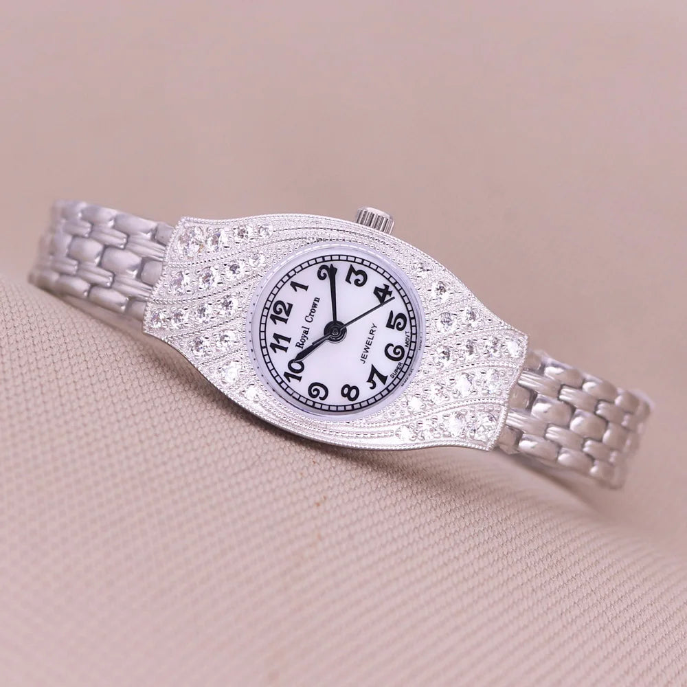 Royal Crown Women's Watch Japan Quartz Hours Fine Fashion Bracelet Jewelry Band Shell Luxury Rhinestones Girl Birthday Gift