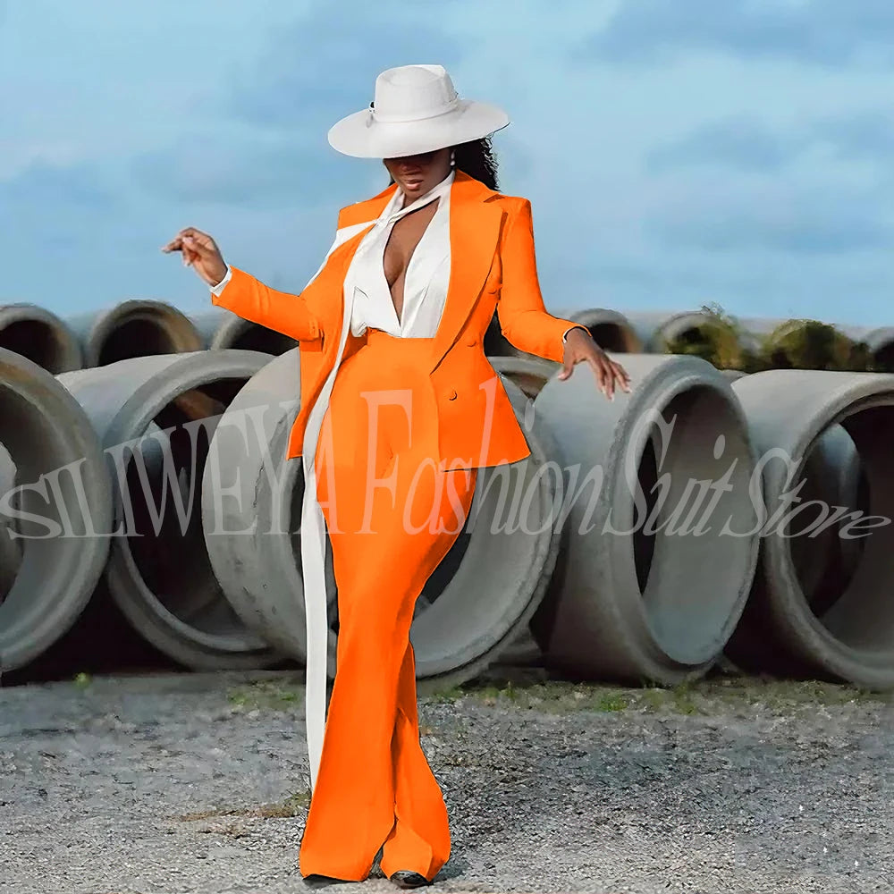 Fashion Pure White Female Suit 2 Pieces Jacket Pants Women Ladies Evening Party Tuxedos Formal Work Wear For Wedding