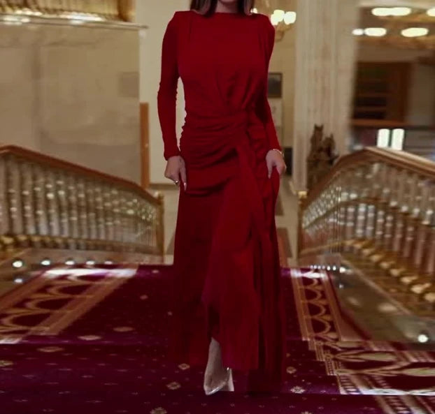 Women's Long Dresses Fashion Sexy Round Neck Design Slim Fit High Waist Hip Hugging Long Sleeved Long Dresses