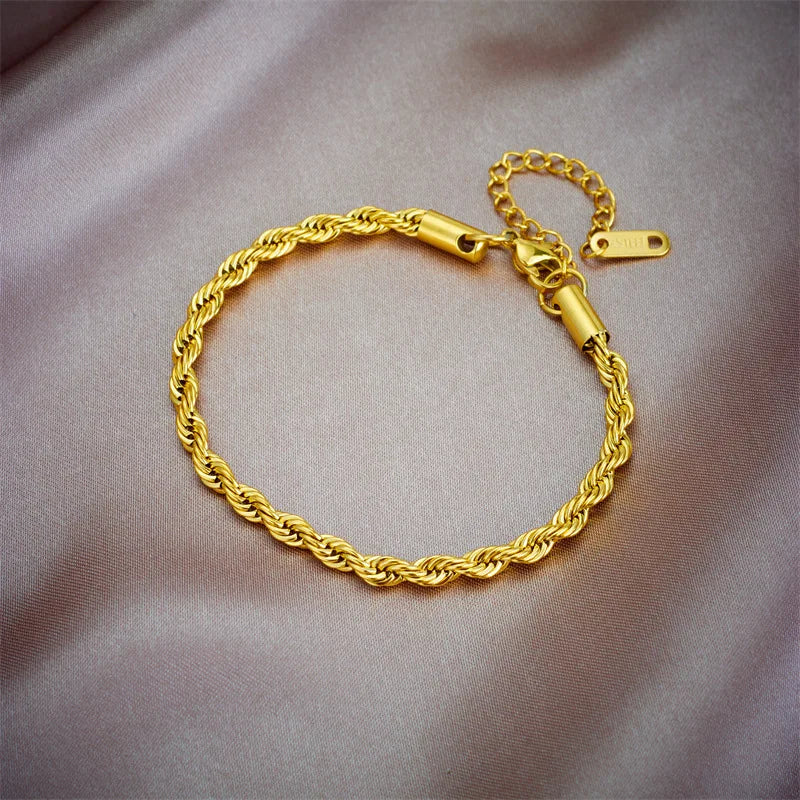 316L Stainless Steel Gold Color Chain Necklace Bracelets For Women Girl Fashion Non-fading Lady Jewelry Set Accessories