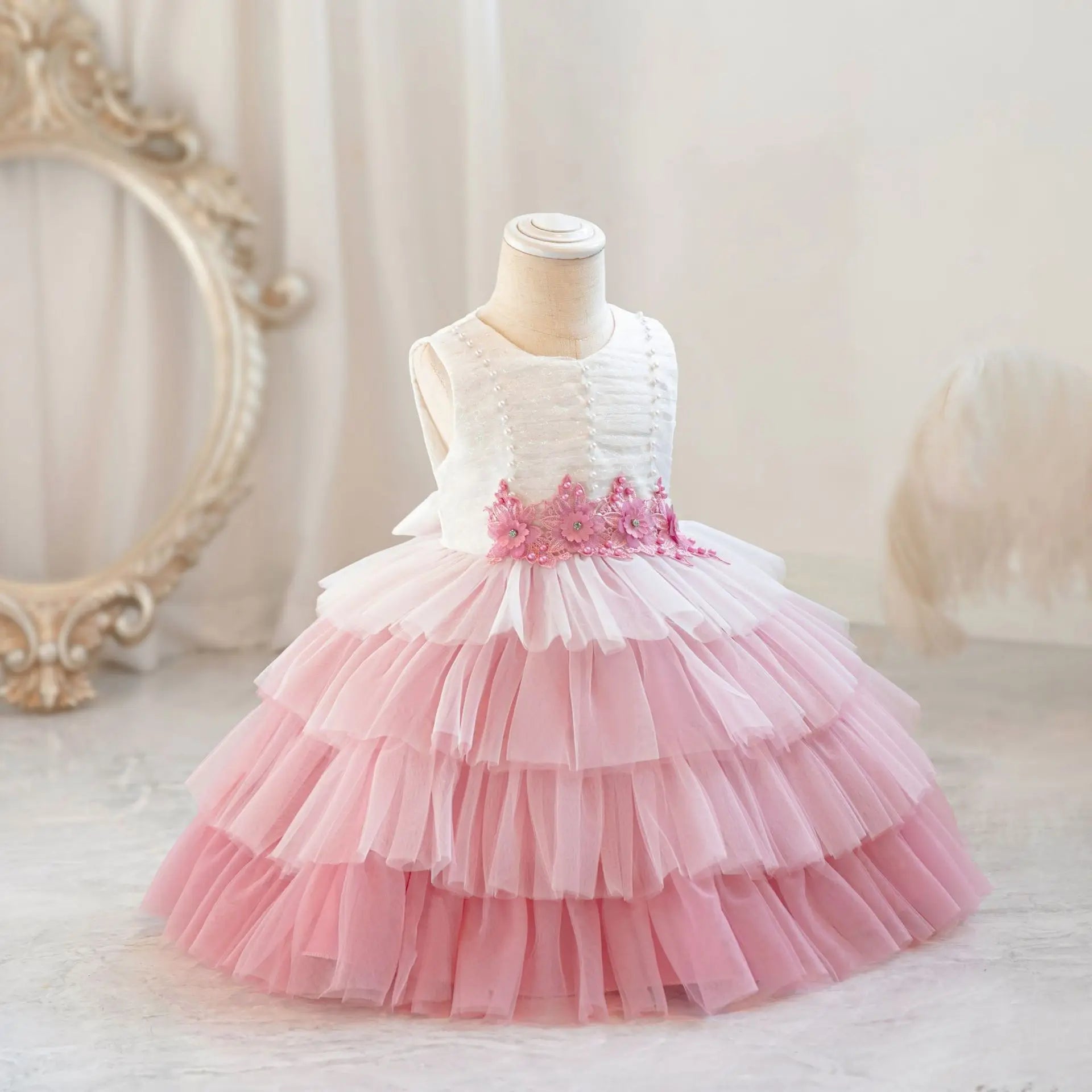 Children's Wedding Dress Puffy Tulle Princess Dress Baby Girl's First Birthday Banquet Dress