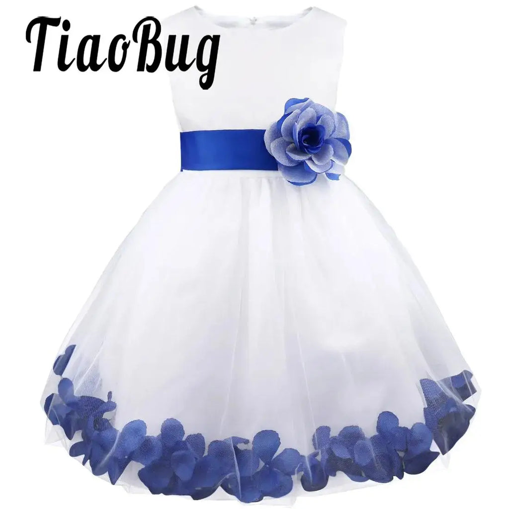 Baby Kids Girls Bowknot Flower Girl Dress Princess Birthday Party Tutu Dress Petals Wedding Pageant Bridesmaid Dresses Ball Gown