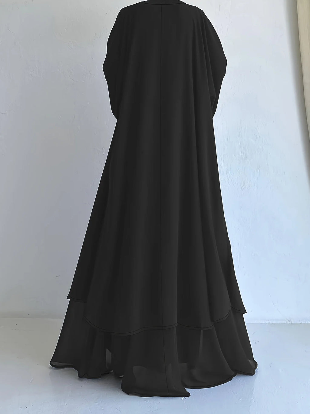 The simple and elegant Muslim robe, a two-piece outfit consisting of a vest and a wrap dress, includes a belt.