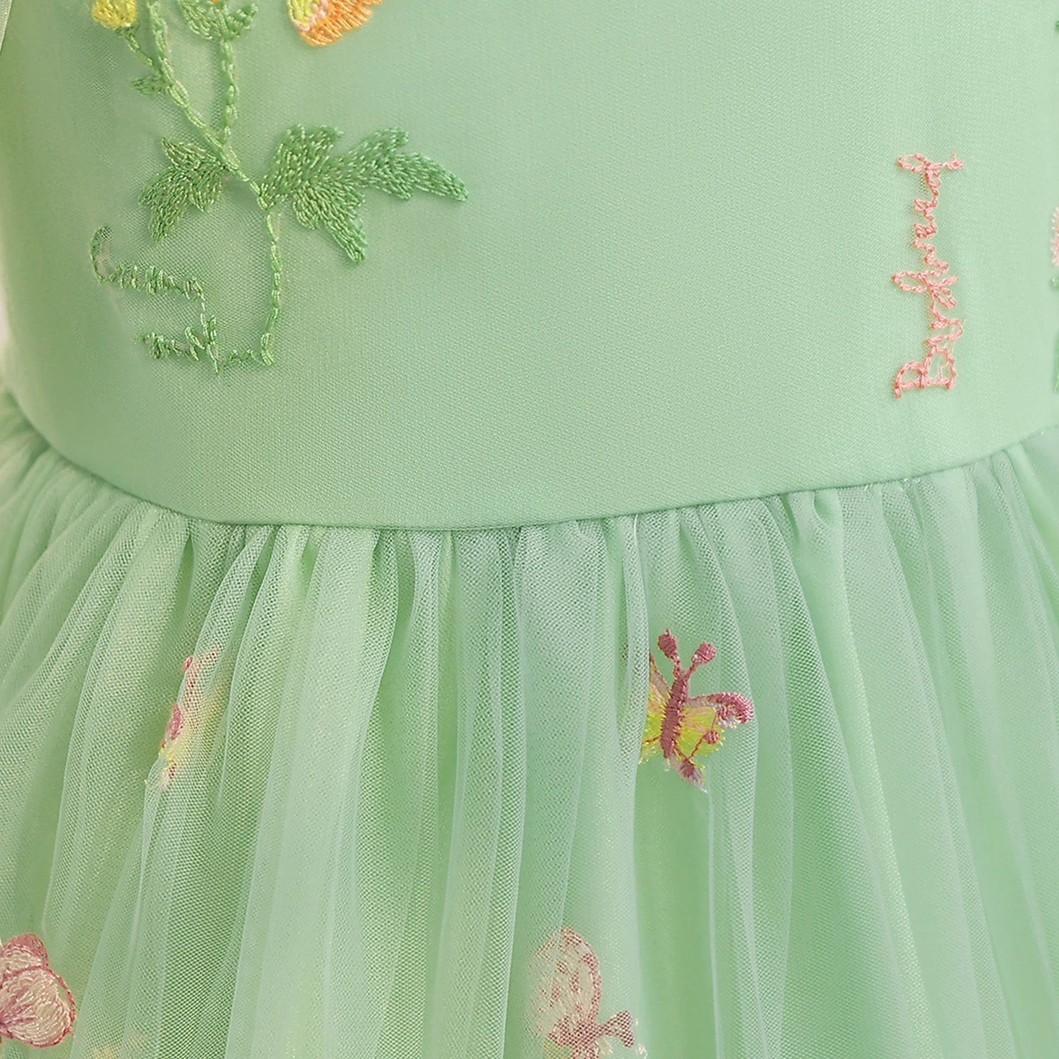 Baby Girl Party Dress for 1-5 Years Infant Butterfly Dresses Kids Green Embroidery Floral Dress 2025 Summer Tulle Princess Dress