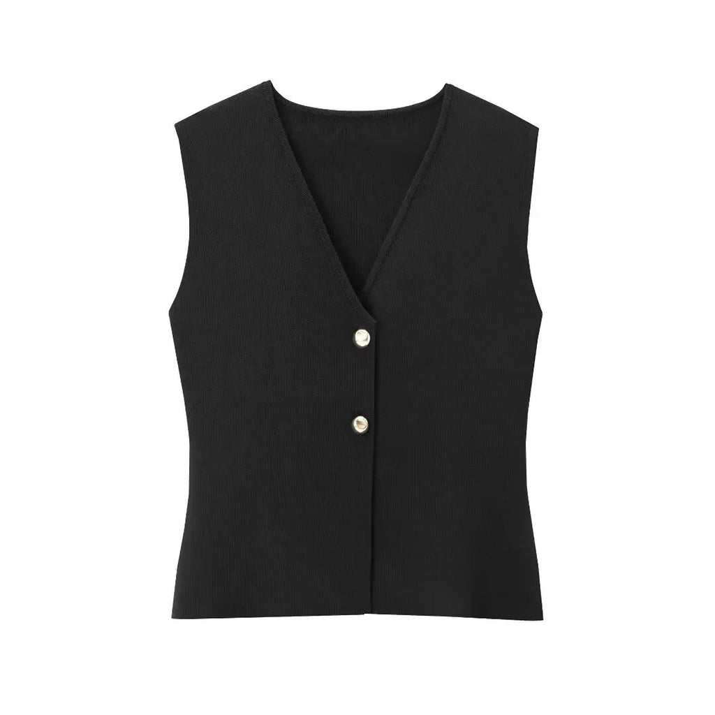 MUJER Woman Knit Vest Top Cropped Sleeveless Vests for Women 2025 Button Summer Vest Top Women Waistcoat Knitted Short Tops