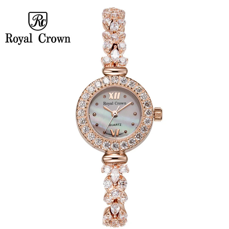 Royal Crown Women's Watch Japan Quartz Hours Fine Fashion Bracelet Jewelry Band Shell Luxury Rhinestones Girl Birthday Gift