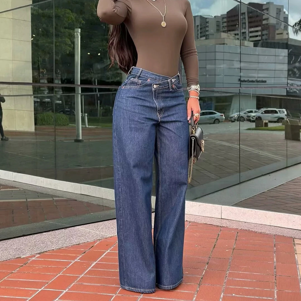 Woman Jeans Pants 2025 Spring High Waist Wide Leg Straight Fit Blue Casual Vintage Versatile Daily Streetwear Denim Jeans