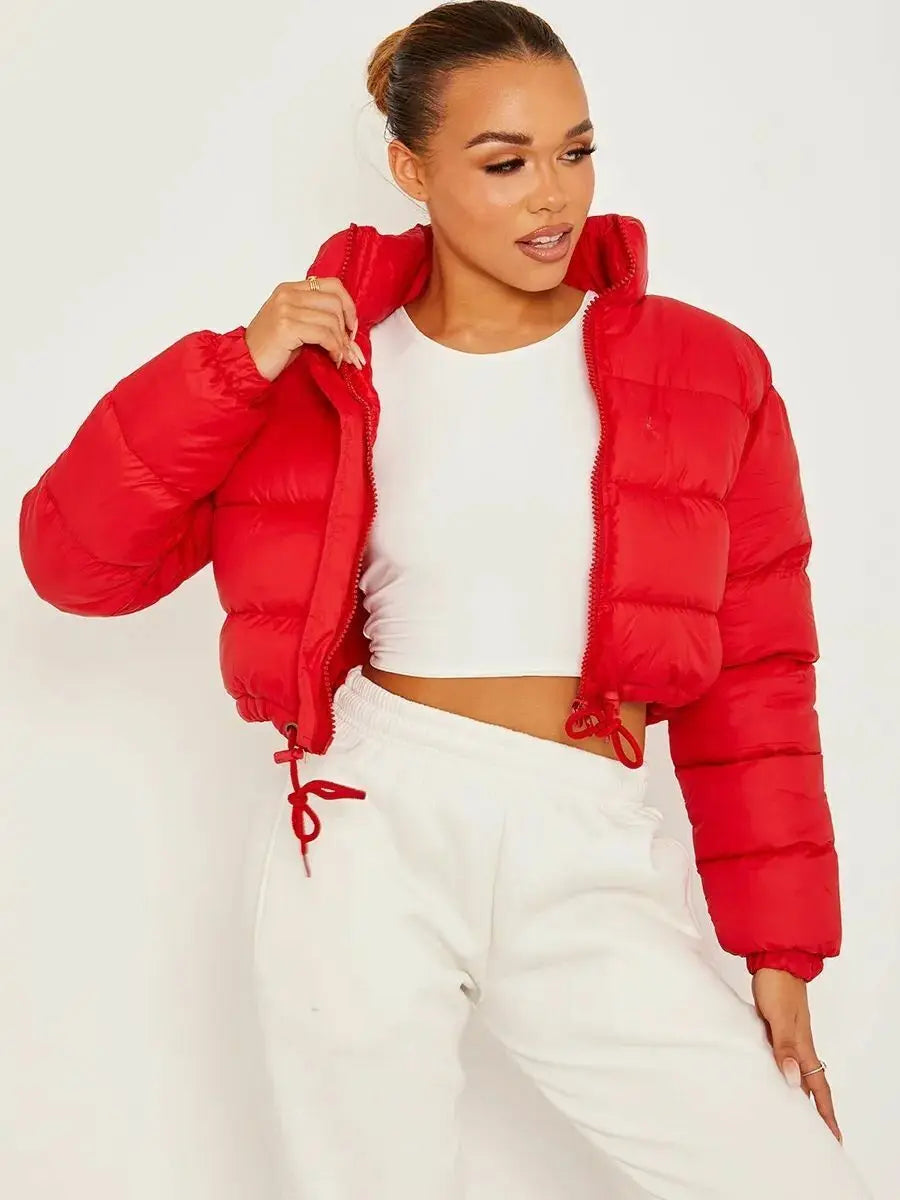 Solid Color Zipper Stand Collar Warm Cotton-Padded Clothes Winter Loose Light Weight Women Coat Fashion Popular Style