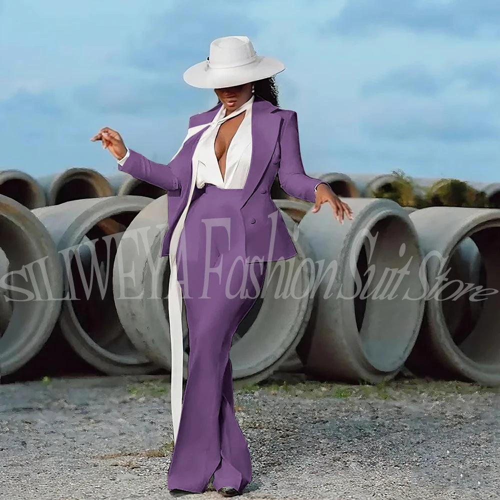 Fashion Pure White Female Suit 2 Pieces Jacket Pants Women Ladies Evening Party Tuxedos Formal Work Wear For Wedding