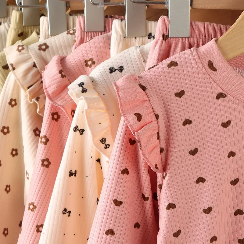 Girls Autumn Floral Bottoming Shirt Girls Flying Sleeves T-shirt Little Girl Wild Net Red Baby Kids Bottoming Shirt
