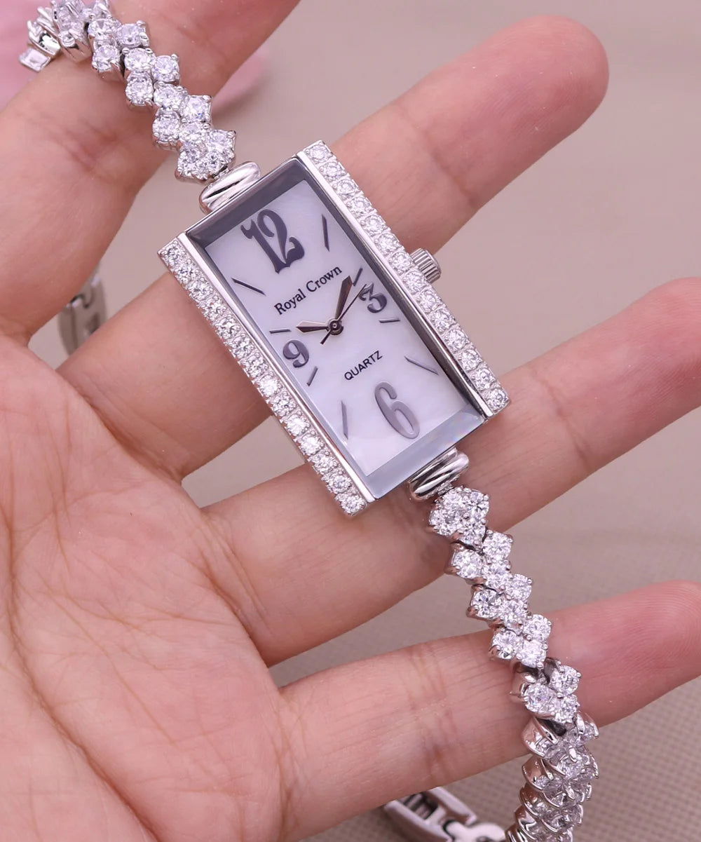 Royal Crown Women's Watch Japan Quartz Hours Fine Fashion Bracelet Jewelry Band Shell Luxury Rhinestones Girl Birthday Gift