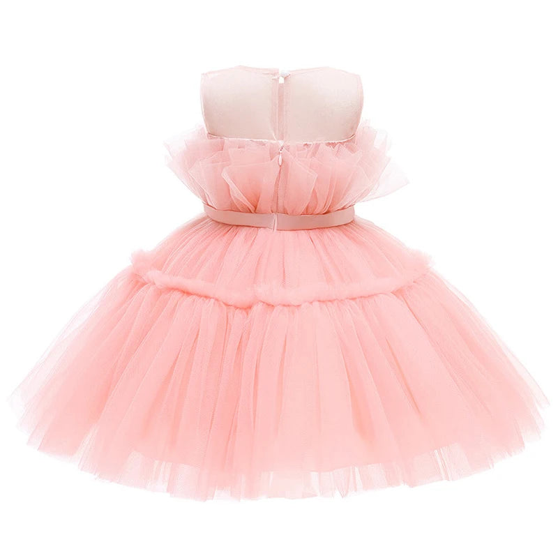 Flower Girl Princess Dress For Weddings Elegant Baby Girls Party Dresses 1st Birthday Children's Tutu Puffy Dress Prom Dress