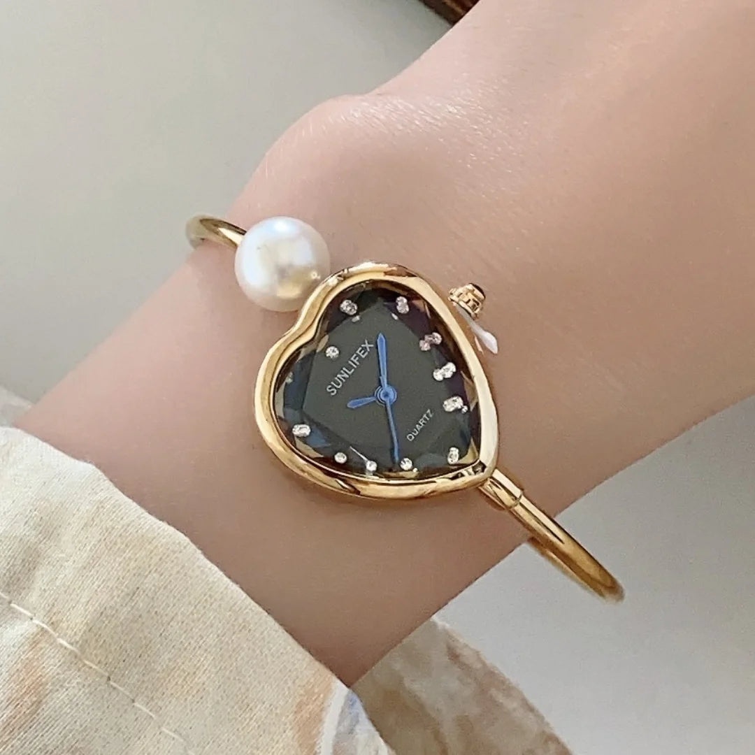 Sunlifex Women Pearl Bracelet Watches Heart DialLadies Quartz Wristwatch Fashion Femal Dropshipping Clock reloj para mujer