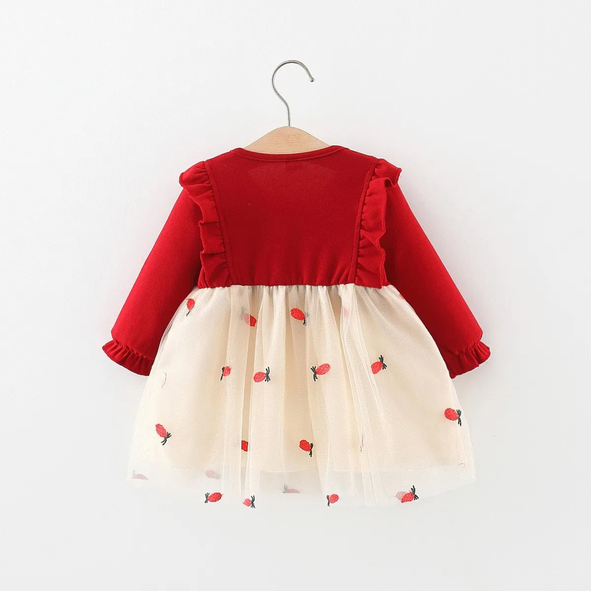 Girl's autumn and winter dress with lace and lace British style baby dress girl's birthday princess dress