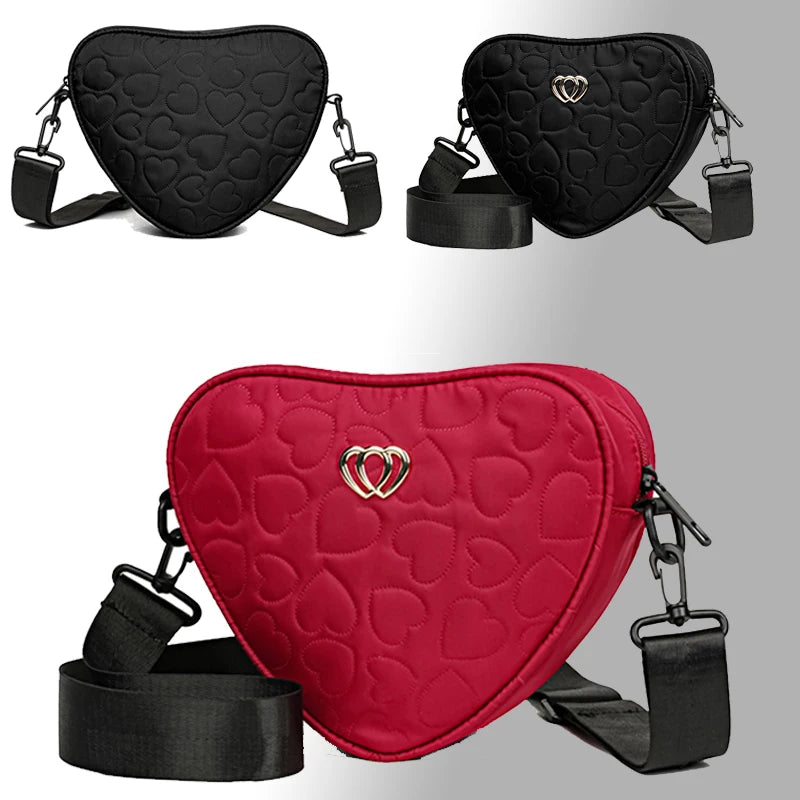 Ladies' handbags suitable for shopping, designed with love, made of nylon material, can be worn over the shoulder or crossbody.
