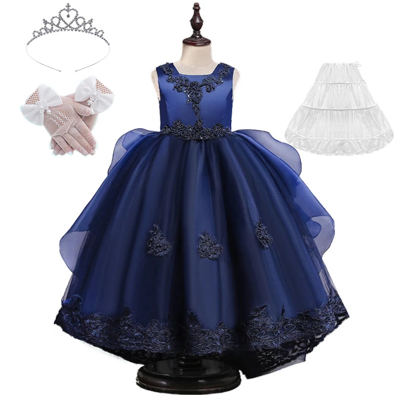 Formal Occasion Girls Floor Length with Train Wedding Evening Cocktail Dresses Children's Stage Show Bridesmaid Graduation Dress