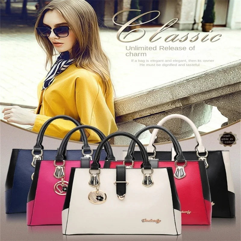 Faux Leather Shoulder Bag, Women's Fashion Letter Detail Handbag Double Handle Purse