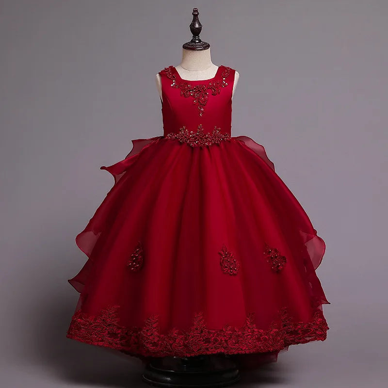 Formal Occasion Girls Floor Length with Train Wedding Evening Cocktail Dresses Children's Stage Show Bridesmaid Graduation Dress