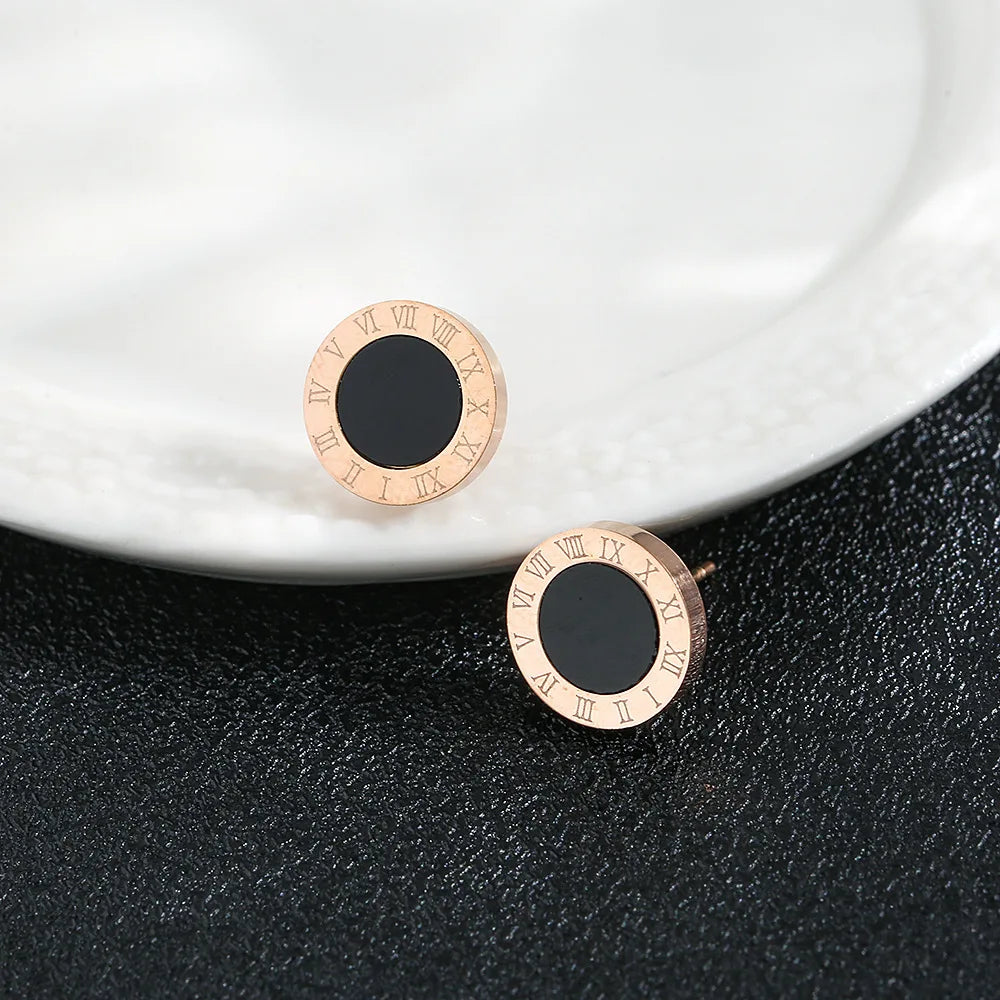 2023 Fashion Classic Roman Crystal Disc Pendant Stainless Steel Rose Gold Colour Earrings Women's Colorless Jewelry Accessories