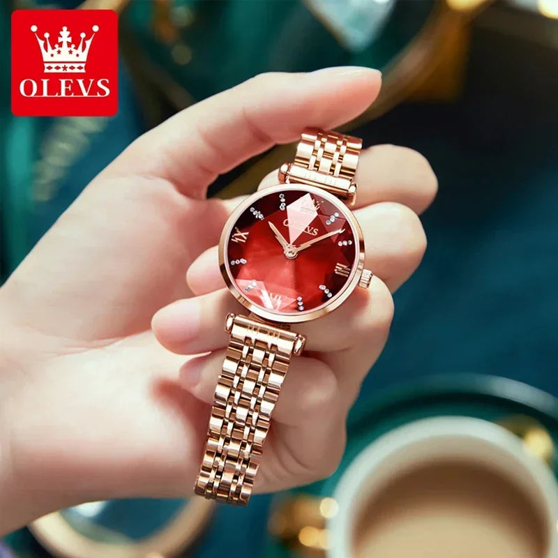 OLEVS 6642 Women Watches Luxury Stainless Steel Lozenge Women's Watch Fashion Diamond Set Gift Box Waterproof Wristwatches