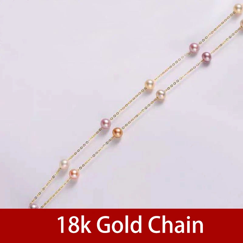 NYMPH Real 18K Gold Natural Pearl Necklace Au750 Fine Jewelry Near Round Aniversary Gift For Women Mix Color X321-1