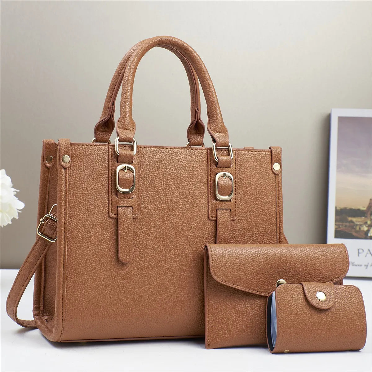 Brand 3 Piece Set Women's Bags 2024 New Large Capacity Tote Bag High Quality Leather Women Handbag Luxury Designer Shoulder Bag