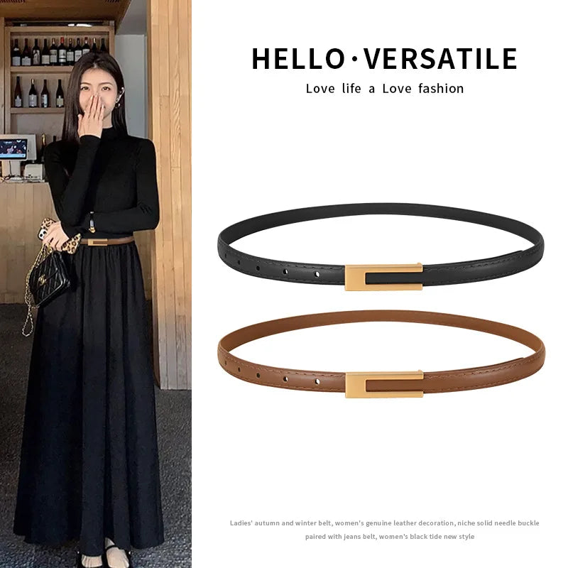 105cm Female Fashion Belt Simple Metal Buckle Belt for Women Black Suit Jeans Clothing Accessories