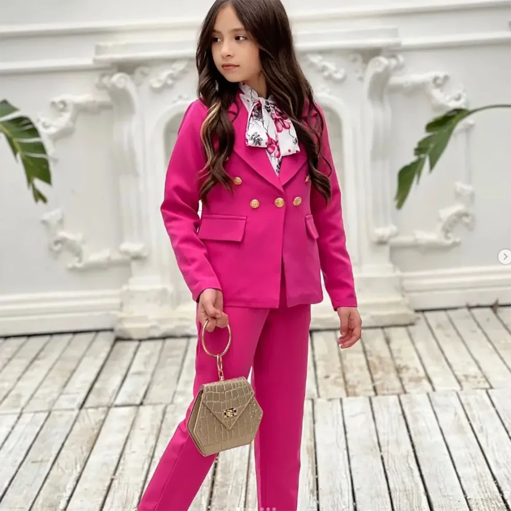Girl Suits 2 Piece Elegant Daily Casual Fashion Kids Outfits Party Wedding Chic Double Breasted Notch Lapel Girl Clothes
