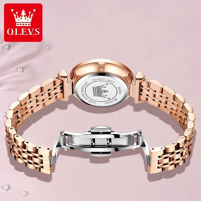 OLEVS 6642 Women Watches Luxury Stainless Steel Lozenge Women's Watch Fashion Diamond Set Gift Box Waterproof Wristwatches