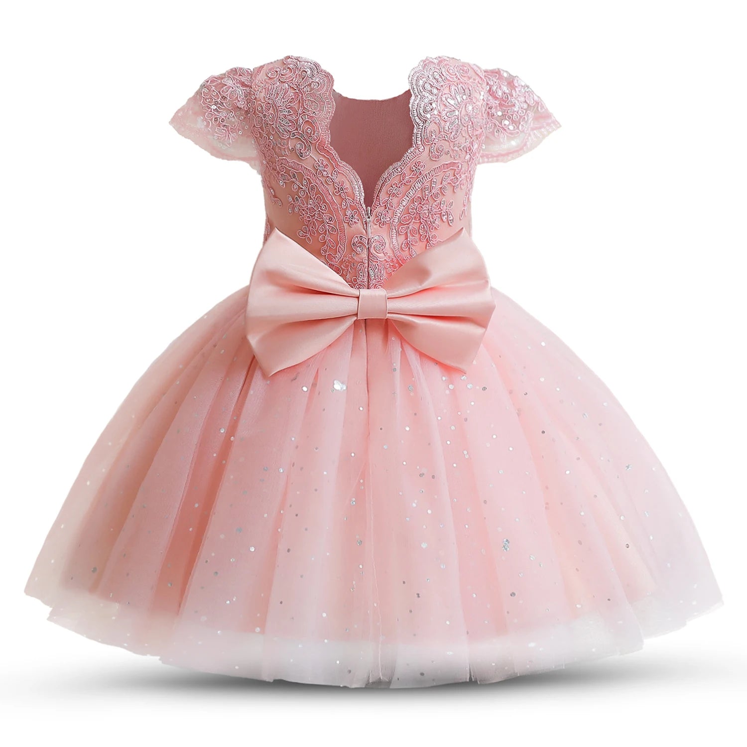 Toddler Girls 1st Birthday Party Dresses Cute Bow Kids Princess Lace Tulle Short Dress Flower Girls Dresses for Wedding 1-5 Year