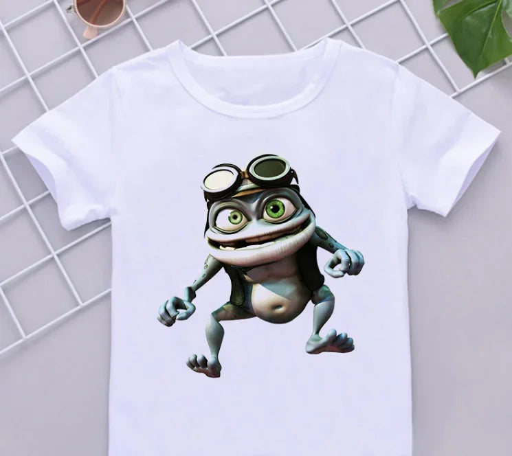 Funny Boys T-Shirts New Crazy Frog Anime Cartoon Print Children'S Tshirts Hip-Hop  Clothes White Short-Sleeved Shirt Tops