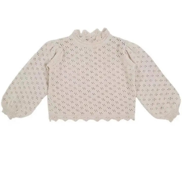 Autumn Winter Baby Girls Lovely Princess Dress Children's Hollow-out Long-Sleeved Dress Knitted Woolen Dress