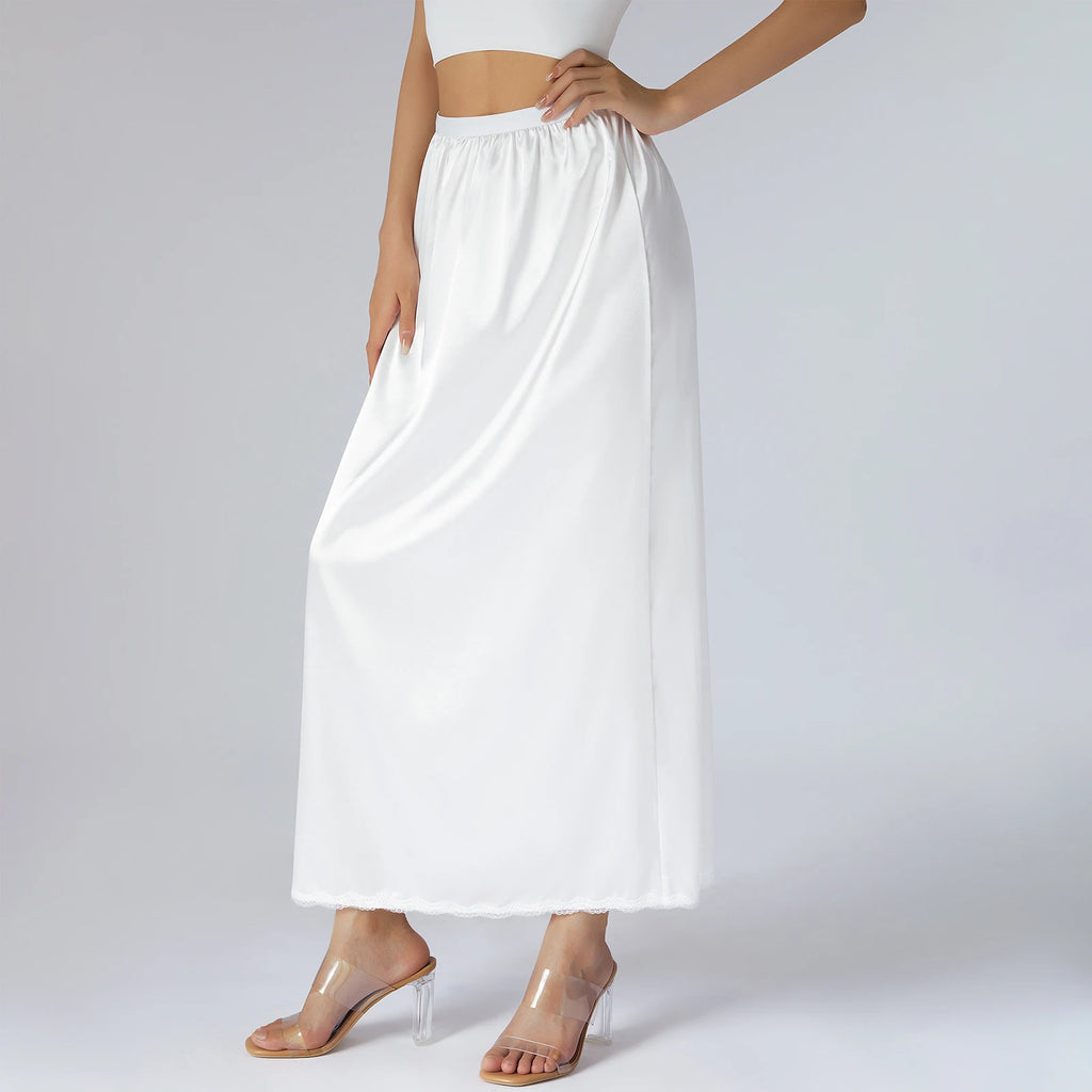 2024 New Women´s Half Slip Underskirt, Solid Color Elastic Waist Inner Lining for Midi Skirt, Long Underskirt for Ladies