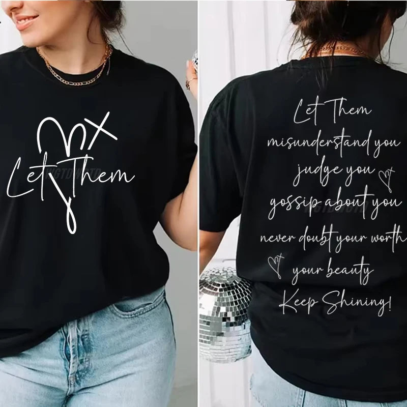 Women's Clothing Let Them Inspirational Quotes Graphic T Shirts Letter Print Fashion Summer Clothes Let Them Positive Quotes Top