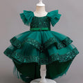 Girls Party Dresses Elegant Tulle Layered Children Long Evening Prom Gown Sequins Puffy Festive Dress for Girl