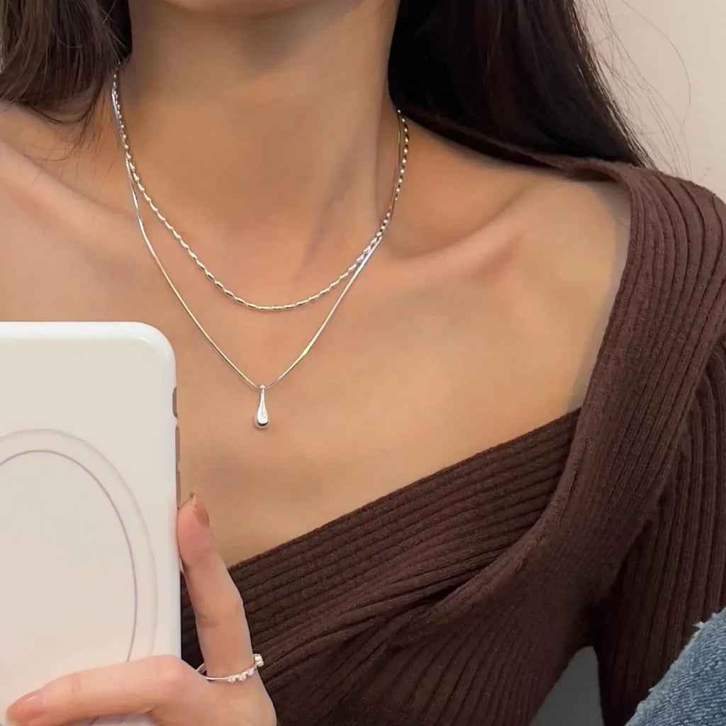 Simple Design Drop Pendant Necklace for Women Double Collar Chain Fashion Fine Jewelry Gifts