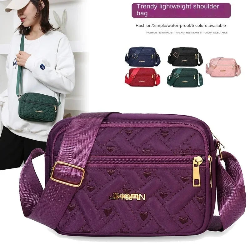 2024 New Fashion Embroidery Women Nylon Square Handbags Lady's Shoulder Cross Body Female Casual Women's Zipper Handbag