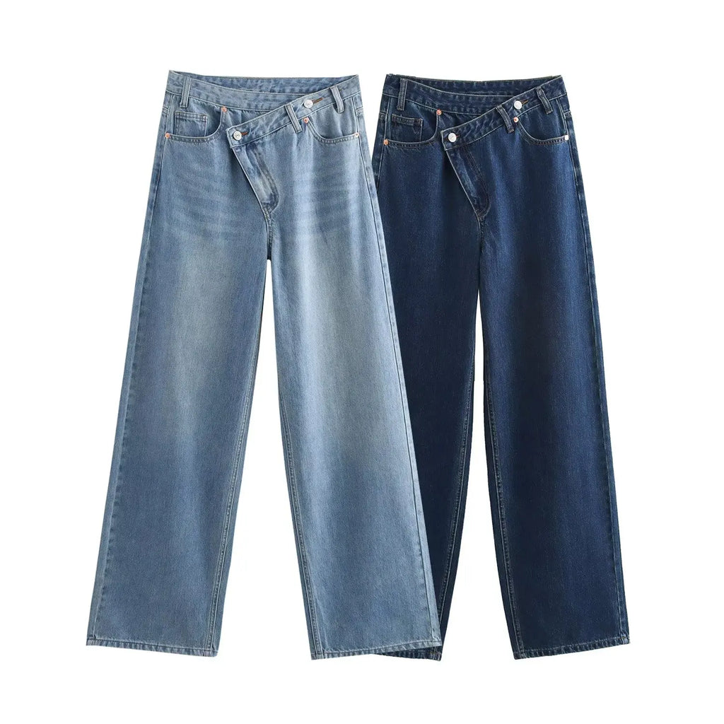 Woman Jeans Pants 2025 Spring High Waist Wide Leg Straight Fit Blue Casual Vintage Versatile Daily Streetwear Denim Jeans