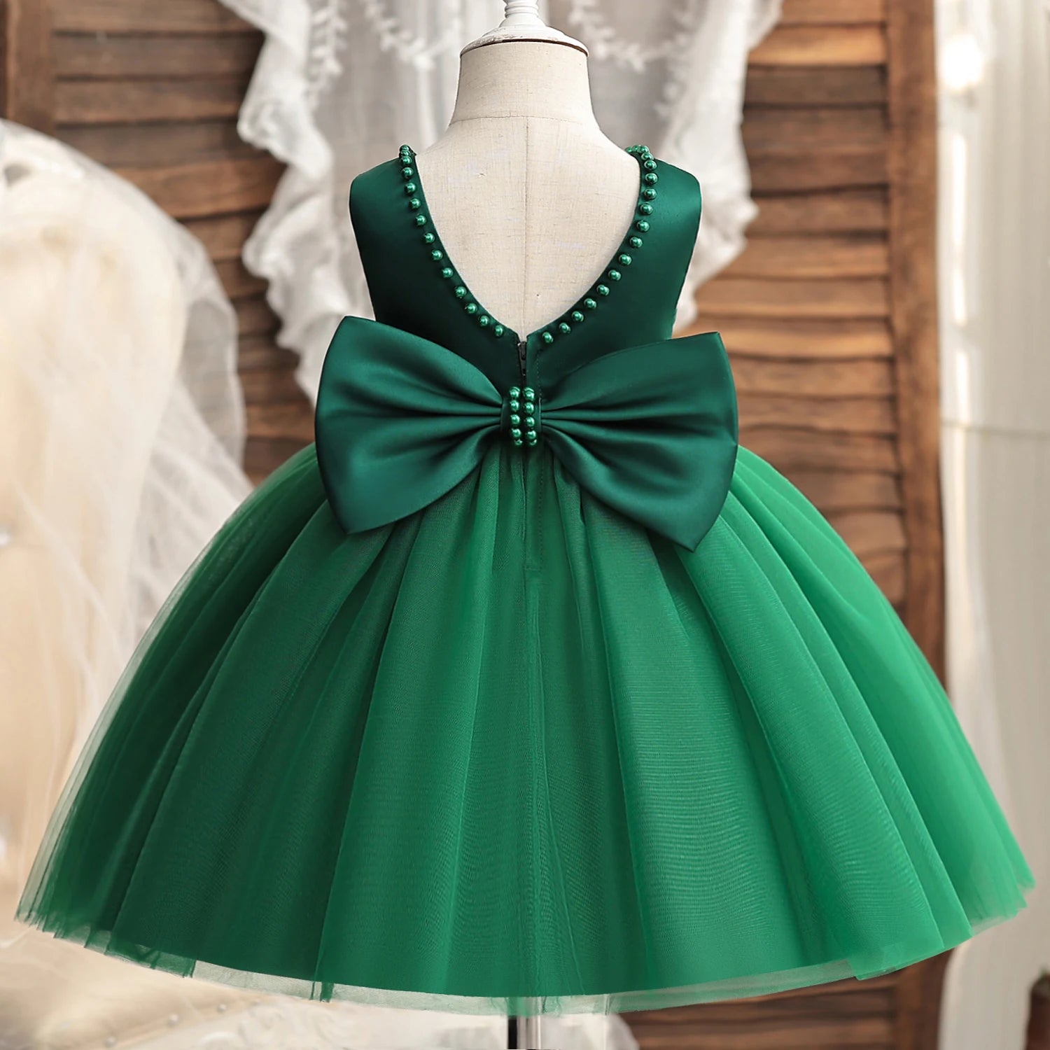 Flower Girl Dresses for Wedding Kids Backless Tulle Tutu  Princess Prom Party Clothes Baby 1st Birthday Baptism White Dress