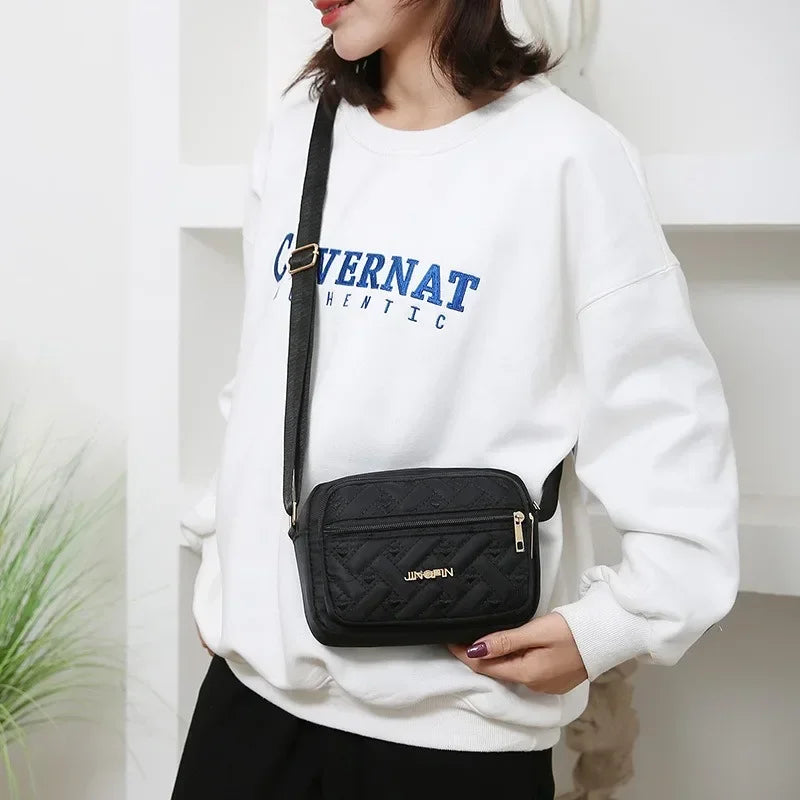 2024 New Fashion Embroidery Women Nylon Square Handbags Lady's Shoulder Cross Body Female Casual Women's Zipper Handbag