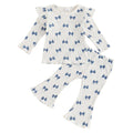 Pudcoco Kid Infant Baby Girls Pants Set, Bow Print Long Sleeve Crew Neck T-shirt with Flare Pants Fall Outfit 6M-4T