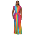 Elegant and Fashionable Dinner Party Dress Women's Sleeveless Colorful Print Sexy Deep V Slim Fit Long Dress