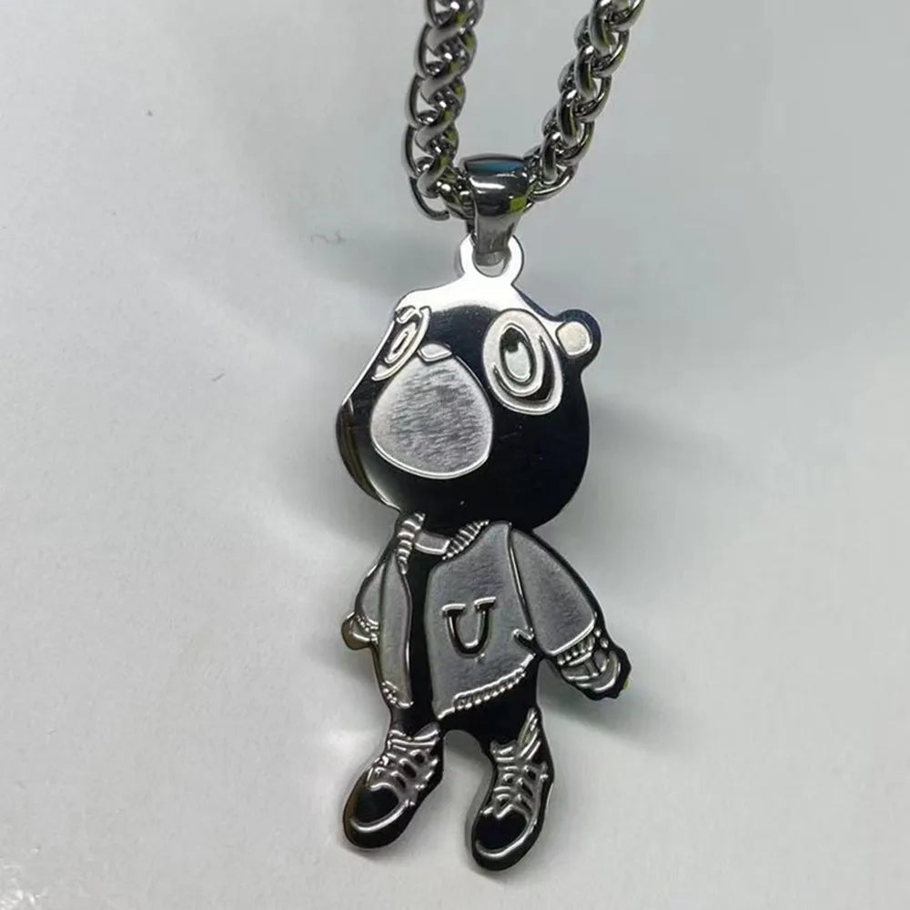 Exquisite Fashion Stainless Steel Cute BearPendant Necklace Hip Hop Necklace for men and women Rapper fan Gift Jewelry